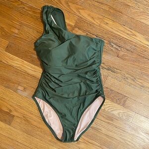 J. Crew Olive Green One-Shoulder Swimsuit